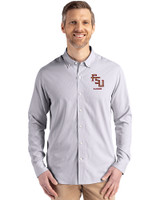 Florida State Seminoles Alumni Cutter & Buck Skyline Epic Confidence Recycled Pinstripe Mens Long Sleeve Dress Shirt Elemental Grey/White Front