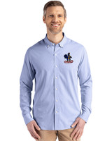 Delaware Fightin' Blue Hens College Vault Cutter & Buck Skyline Epic Confidence Recycled Pinstripe Mens Long Sleeve Dress Shirt Tour Blue/White Front