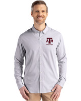 Texas A&M Aggies Alumni Cutter & Buck Skyline Epic Confidence Recycled Pinstripe Mens Long Sleeve Dress Shirt Elemental Grey/White Front