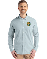 Southeastern Louisiana Lions Cutter & Buck Skyline Epic Confidence Recycled Pinstripe Mens Long Sleeve Dress Shirt Hunter/White Front