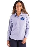 Air Force Falcons College Vault Cutter & Buck Skyline Epic Confidence Recycled Pinstripe Womens Long Sleeve Dress Shirt  Tour Blue/White Front