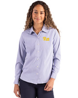 Pitt Panthers Cutter & Buck Skyline Epic Confidence Recycled Pinstripe Womens Long Sleeve Dress Shirt  Tour Blue/White Front
