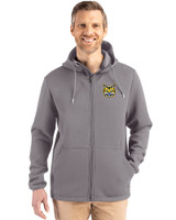 Quinnipiac Bobcats Cutter & Buck Roam Epic Versatility Recycled Mens Full Zip Hooded Jacket Elemental Grey Front