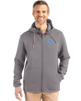 North Carolina Tar Heels Cutter & Buck Roam Epic Versatility Recycled Mens Full Zip Hooded Jacket Elemental Grey Front