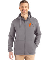 Virginia Hoos College Vault Cutter & Buck Roam Epic Versatility Recycled Mens Full Zip Hooded Jacket Elemental Grey Front