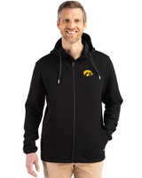 Iowa Hawkeyes Cutter & Buck Roam Epic Versatility Recycled Mens Full Zip Hooded Jacket Black Front