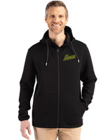 George Mason Patriots College Vault Cutter & Buck Roam Recycled Buttery-Soft Knit Mens Full Zip Hooded Jacket Black Front