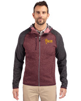 Arizona State Sun Devils Cutter & Buck Mainsail Full Zip Hooded Mens Jacket Bordeaux Heather/Charcoal Heather Front