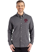 Texas A&M Aggies Alumni Cutter & Buck Skyline Epic Confidence Recycled Gingham Mens Long Sleeve Dress Shirt Black/Elemental Grey Front