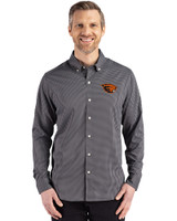 Oregon State Beavers Cutter & Buck Skyline Epic Confidence Recycled Gingham Mens Long Sleeve Dress Shirt Black/Elemental Grey Front