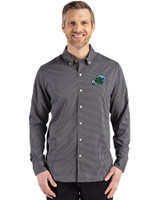 Tulane Green Wave Cutter & Buck Skyline Epic Confidence Recycled Gingham Mens Long Sleeve Dress Shirt Black/Elemental Grey Front