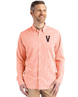 Virginia Hoos College Vault Cutter & Buck Skyline Epic Confidence Recycled Gingham Mens Long Sleeve Dress Shirt College Orange/White Front