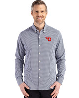 Dayton Flyers Cutter & Buck Skyline Recycled Gingham Mens Long Sleeve Button Down Dress Shirt Navy Blue/White Front