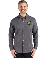 Army Black Knights Cutter & Buck Skyline Epic Confidence Recycled Gingham Mens Long Sleeve Dress Shirt Black/Elemental Grey Front