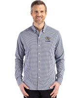 Georgia Tech Yellow Jackets Alumni Cutter & Buck Skyline Epic Confidence Recycled Gingham Mens Long Sleeve Dress Shirt Navy Blue/White Front