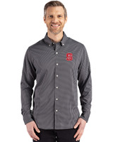 NC State Wolfpack Cutter & Buck Skyline Epic Confidence Recycled Gingham Mens Long Sleeve Dress Shirt Black/Elemental Grey Front