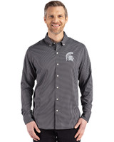 Michigan State Spartans Cutter & Buck Skyline Epic Confidence Recycled Gingham Mens Long Sleeve Dress Shirt Black/Elemental Grey Front
