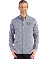 Quinnipiac Bobcats Cutter & Buck Skyline Epic Confidence Recycled Gingham Mens Long Sleeve Dress Shirt Navy Blue/White Front