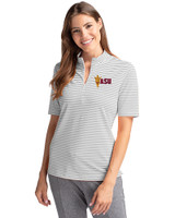 Arizona State Sun Devils Cutter & Buck Virtue Eco Pique Stripe Recycled Womens Top Polished Medium Gray Front