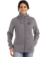 Georgetown Hoyas Cutter & Buck Roam Epic Versatility Recycled Womens Full Zip Hooded Jacket Elemental Grey Front