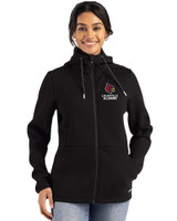 Louisville Cardinals Alumni Cutter & Buck Roam Epic Versatility Recycled Womens Full Zip Hooded Jacket Black Front