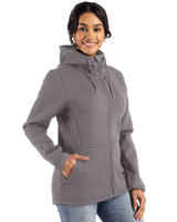 Navy Midshipmen Cutter & Buck Roam Epic Versatility Recycled Womens Full Zip Hooded Jacket Elemental Grey Side