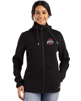 Ohio State Buckeyes - Cutter & Buck Roam Epic Versatility Recycled Womens Full Zip Hooded Jacket Black Front