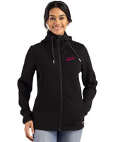 New Mexico State Aggies College Vault Cutter & Buck Roam Epic Versatility Recycled Womens Full Zip Hooded Jacket Black Front
