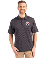 Pittsburgh Steelers Cutter & Buck Forge Pencil Stripe Stretch Mens Polo Black Front