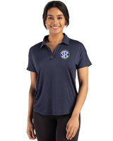 SEC Conference Cutter & Buck Coastline Epic Comfort Recycled Womens Dolman Polo Navy Blue Front