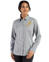 NDSU Bison Vintage Cutter & Buck Skyline Epic Confidence Recycled Gingham Womens Long Sleeve Dress Shirt  Hunter/White Front