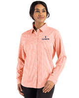 Illinois Fighting Illini Cutter & Buck Skyline Epic Confidence Recycled Gingham Womens Long Sleeve Dress Shirt  College Orange/White Front