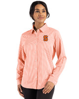 Syracuse Orange Cutter & Buck Skyline Recycled Gingham Womens Long Sleeve Spread Collar Dress Shirt College Orange/White Front
