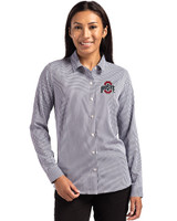 Ohio State Buckeyes- Cutter & Buck Skyline Epic Confidence Recycled Gingham Womens Long Sleeve Dress Shirt  Black/White Front