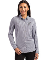 Ohio State Brutus Vintage Cutter & Buck Skyline Epic Confidence Recycled Gingham Womens Long Sleeve Dress Shirt  Black/White Front