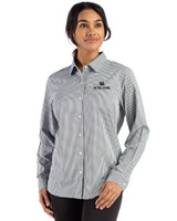 Notre Dame Fighting Irish Cutter & Buck Skyline Epic Confidence Recycled Gingham Womens Long Sleeve Dress Shirt  Hunter/White Front