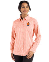 Syracuse Orange College Vault Cutter & Buck Skyline Epic Confidence Recycled Gingham Womens Long Sleeve Dress Shirt  College Orange/White Front