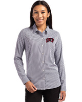 UNLV Rebels Cutter & Buck Skyline Epic Confidence Recycled Gingham Womens Long Sleeve Dress Shirt  Black/White Front