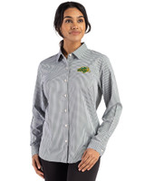 NDSU Bison Cutter & Buck Skyline Epic Confidence Recycled Gingham Womens Long Sleeve Dress Shirt  Hunter/White Front