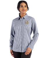 Marquette Golden Eagles Cutter & Buck Skyline Epic Confidence Recycled Gingham Womens Long Sleeve Dress Shirt  Navy Blue/White Front