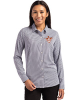 Texas Longhorns College Vault Cutter & Buck Skyline Epic Confidence Recycled Gingham Womens Long Sleeve Dress Shirt  Black/White Front