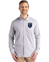 San Jose Earthquakes Cutter & Buck Skyline Recycled Pinstripe Mens Big & Tall Long Sleeve Button Down  Dress Shirt Elemental Grey/White Front