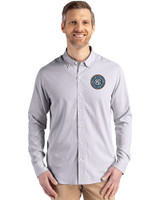 New York City FC Cutter & Buck Skyline Epic Confidence Recycled Pinstripe Mens Big & Tall Long Sleeve Dress Shirt Elemental Grey/White Front