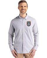 San Diego FC Cutter & Buck Skyline Epic Confidence Recycled Pinstripe Mens Big & Tall Long Sleeve Dress Shirt Elemental Grey/White Front