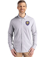 Orlando City SC Cutter & Buck Skyline Epic Confidence Recycled Pinstripe Mens Big & Tall Long Sleeve Dress Shirt Elemental Grey/White Front