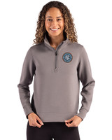 New York City FC Cutter & Buck Roam Epic Versatility Recycled Womens Quarter Zip Pullover Elemental Grey Front