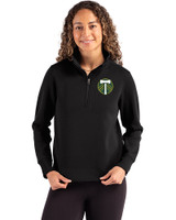 Portland Timbers Cutter & Buck Roam Epic Versatility Recycled Womens Quarter Zip Pullover Black Front