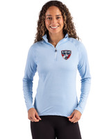 FC Dallas Cutter & Buck Coastline Recycled Double Peached Womens Quarter Zip Pullover Atlas Light Blue Front