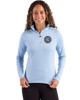 New York City FC Cutter & Buck Coastline Epic Comfort Recycled Women’s Quarter Zip Atlas Light Blue Front