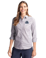 Old Dominion Monarchs Cutter & Buck Stretch Oxford Stripe Womens Long Sleeve Dress Shirt Charcoal Front